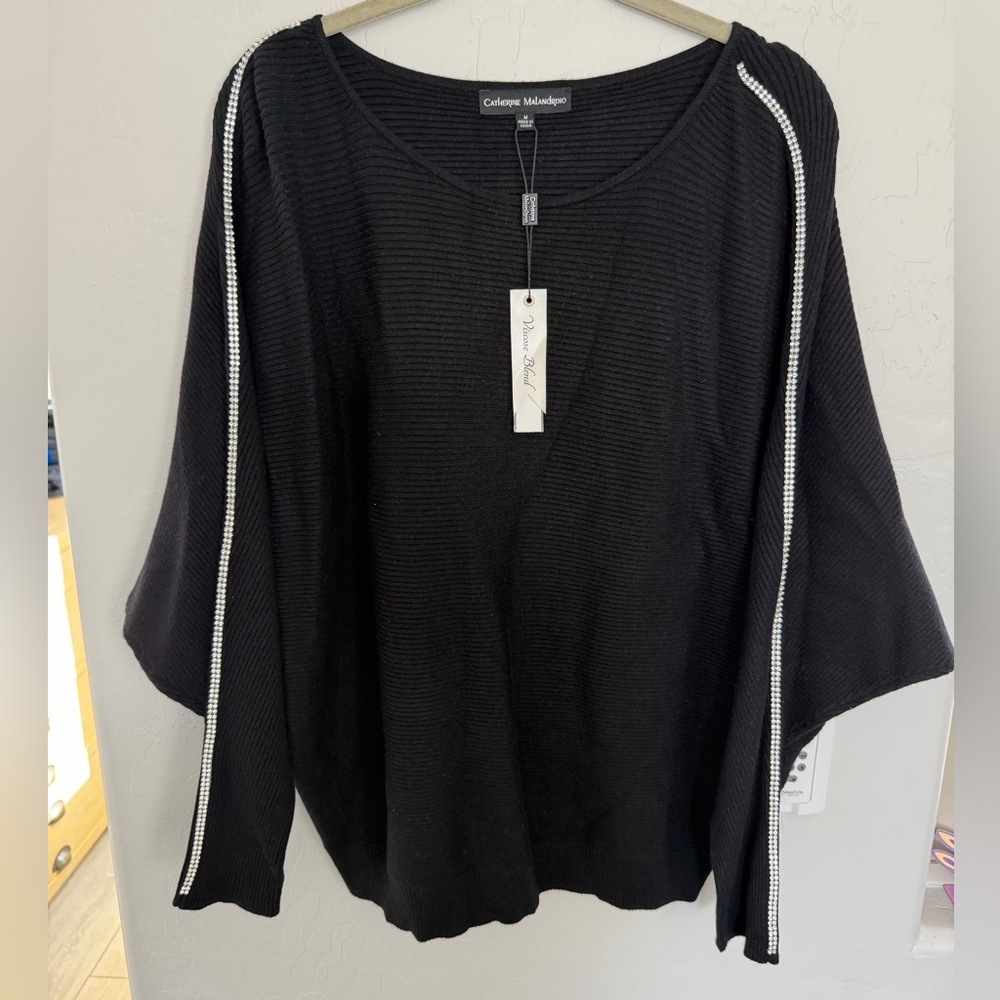 Catherine Malandrino Black Women's Sweater with Rhinestone Accents